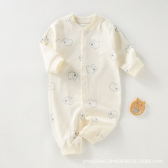 嬰兒連體衣夏季薄款新生兒睡衣家居服寶寶純棉空調服長袖哈衣爬服