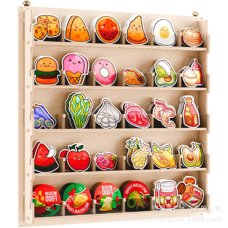 Wooden Wall-Mounted Sticker Display Rack Multi-Layer Sticker Decal Postcard Storage Rack with Transparent Acrylic Divider