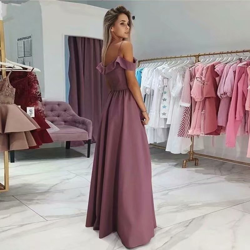 Europeo y americano Amazon AliExpress deseo nueva correa de hombro satén elegante simple sexy vestido de noche
