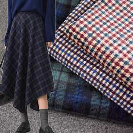 复古经典格子印花细条灯芯绒面料秋冬衬衫连衣裙裤子袄鞋面手工布