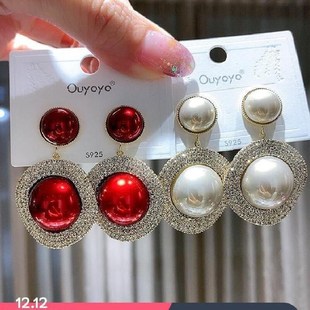 新款韩国东大同款感s925银针水钻珍珠夸张耳钉时尚气质百搭耳环女