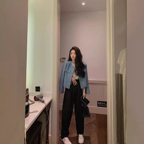 chanel style coat, women's spring and autumn new style, high-end, crispy street loose, all-matching temperament, socialite short long-sleeved top
