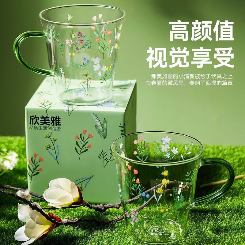 Glass Cup 2025 High Aesthetic Value, High Temperature Resistant Juice Tea Cup, Home Office Coffee Cup with Handle, Water Cup Set Wholesale
