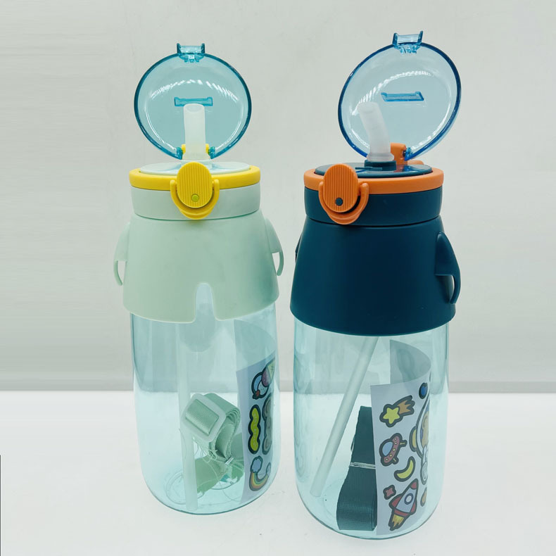 Taza portátil linda chica simple corazón taza de agua con paja estudiante portátil taza de plástico 1400ML hervidor grande