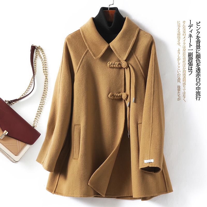 Double-Sided Wool Outwear 2024 Autumn and Winter Slim Wool Double-Sided Wool Mid-Length Outwear Retro Woolen Outwear 8901