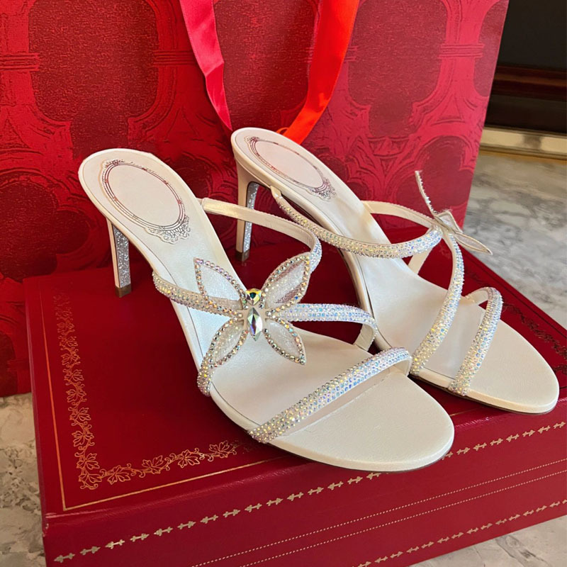 Rc Rhinestone Sandals 2023 Spring New Style Stiletto Open-Toe Sandals for Women with Bow Cross Straps High Heels Trendy