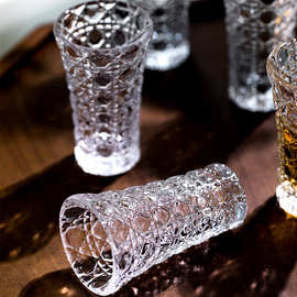 浮雕加厚玻璃小酒杯白酒杯酒盅小号一口杯酒瓶烈酒家用六只套装