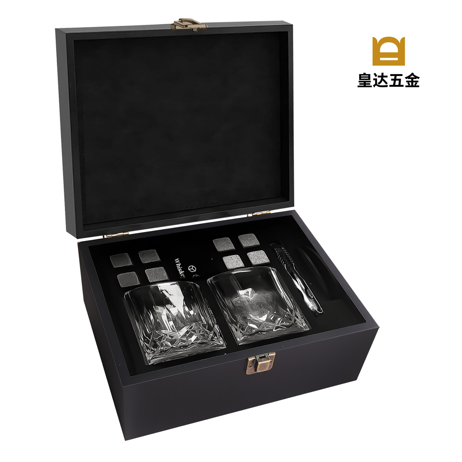 Caja de madera de cristal de whisky de vino de hielo transfronterizo caja de regalo de piedra de hielo de alto grado