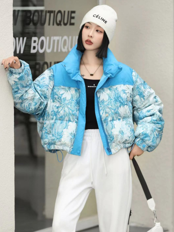 潮流迷彩印花款羽绒服女短款2025冬季新款设计感立领保暖面包服潮|undefined