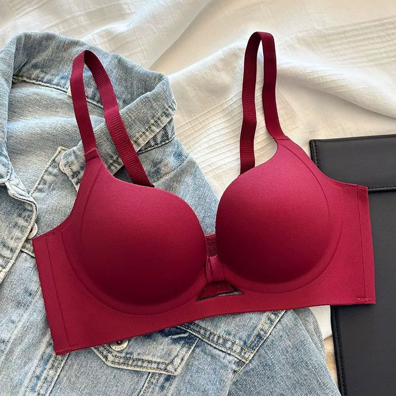 Breathable supporting underwear, burgundy wireless bra, plus size