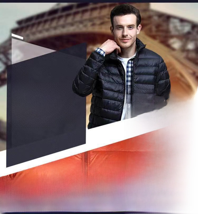 Cotton-padded jacket men's foreign trade men's light feather Rong cotton-padded jacket winter slim-fit hooded collar solid color warm vest coat men's