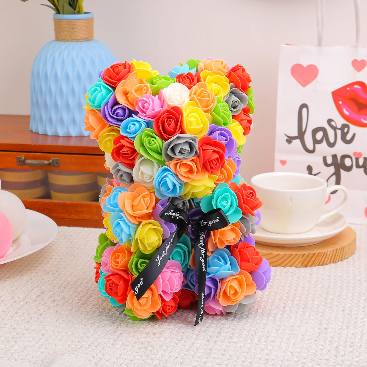 Día de San Valentín eterno flores rosa osos muñecas creativas simulación pe espuma flores abrazar osos regalo del día de la madre