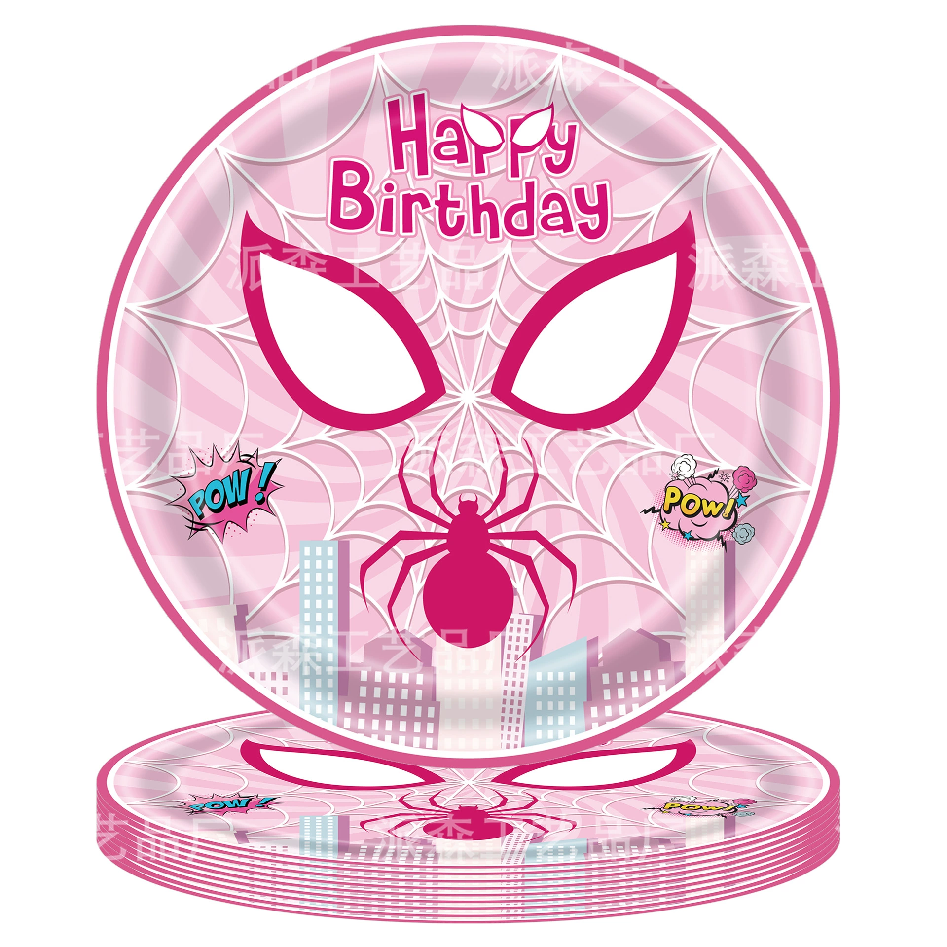 Новые розовые принадлежности к теме Spider-Man Гвен для детского дня рождения, одноразовая посуда вилки флаги столовый скатерть