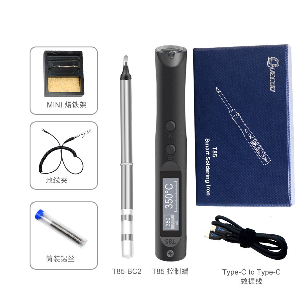 QUECOO original T85 inteligente eléctrico de soldadura de hierro portátil mini estación de soldadura 65W QC/PD fuente de alimentación digital Pantalla de temperatura constante dimensión