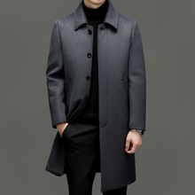 秋冬长款羊绒大衣男中老年男士加绒加厚羊毛风衣父亲爷爷呢子外套