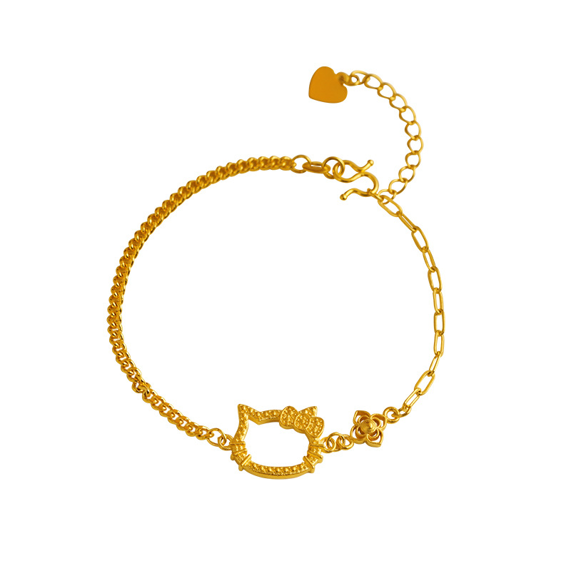 Nueva moda dulce lindo gatito gato pulsera personalidad imitación oro hueco gato pulsera para las mujeres al por mayor aleación de cobre