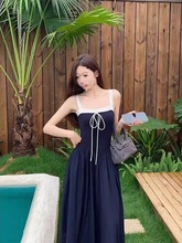 【人棉面料】连衣裙设计小众蕾丝拼接绑带吊带裙女夏季收腰显瘦长