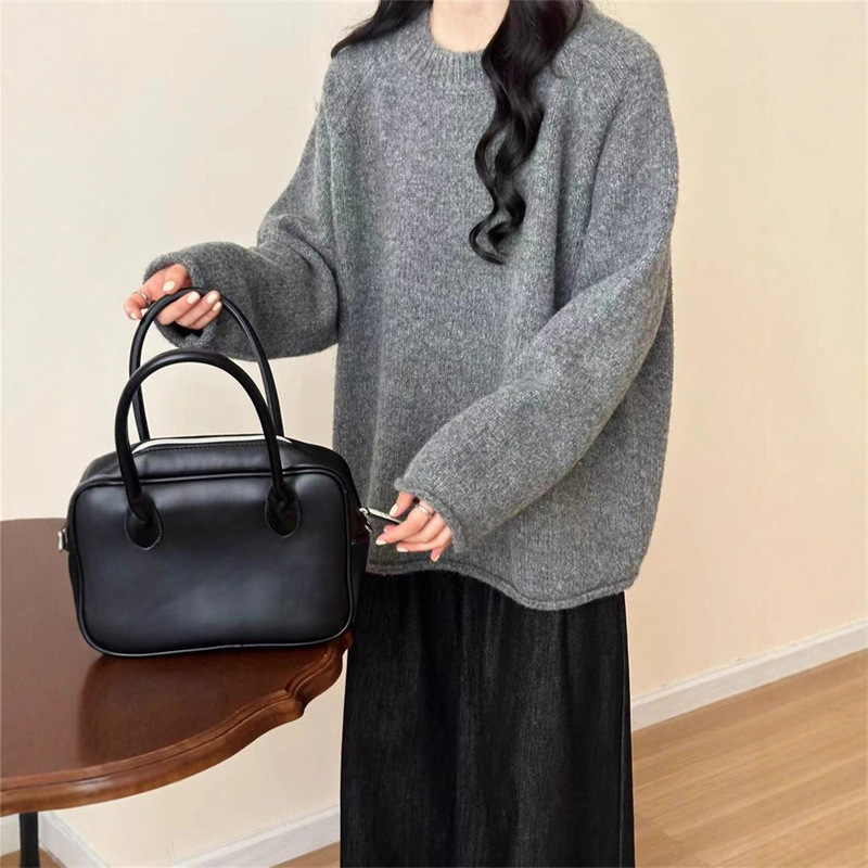 韩系软糯卷边加厚套头毛衣女秋冬新款温柔慵懒风宽松软糯针织上衣|undefined