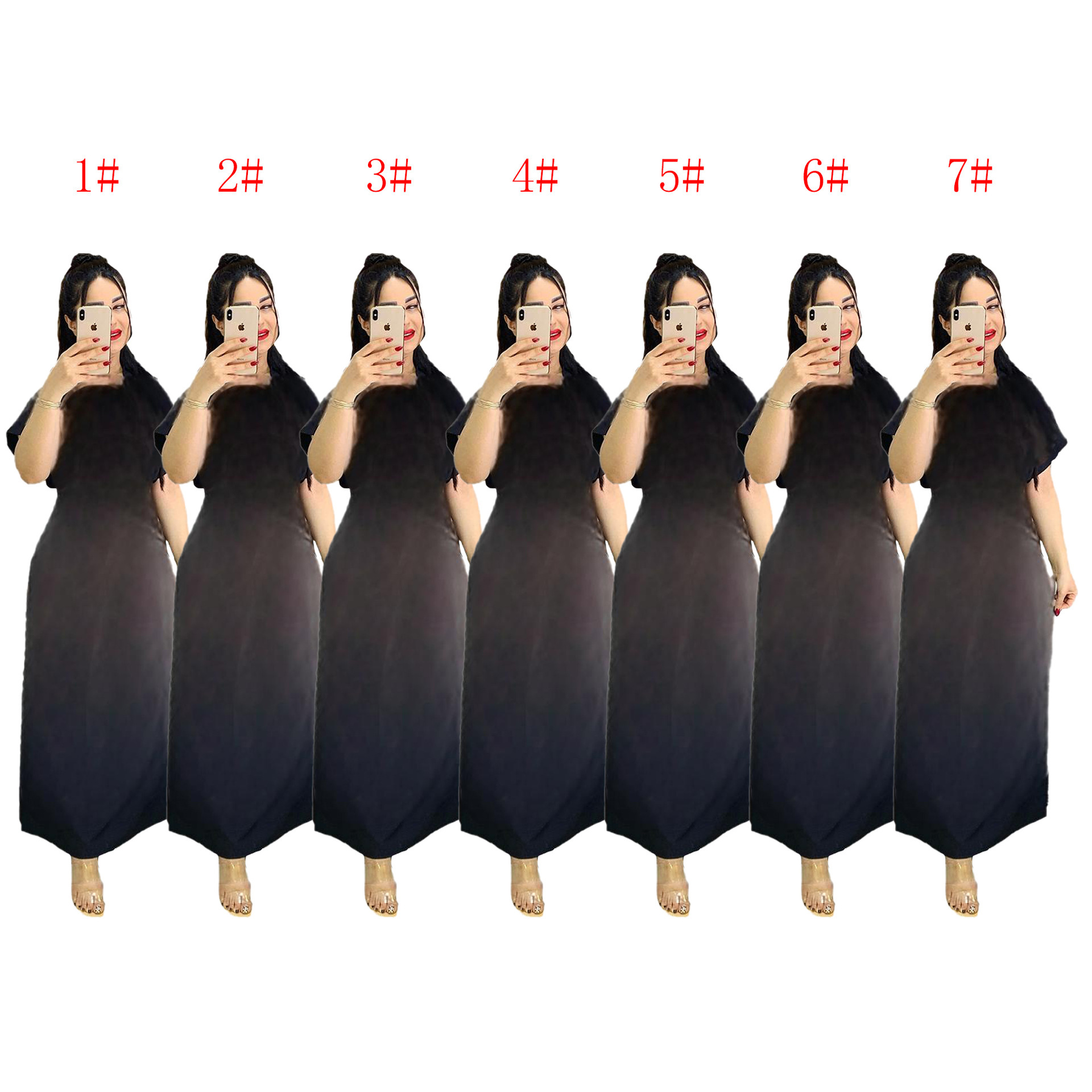 Q6196  欧美女装  时尚印花休闲宽松短袖松紧大摆连衣裙  7色现货