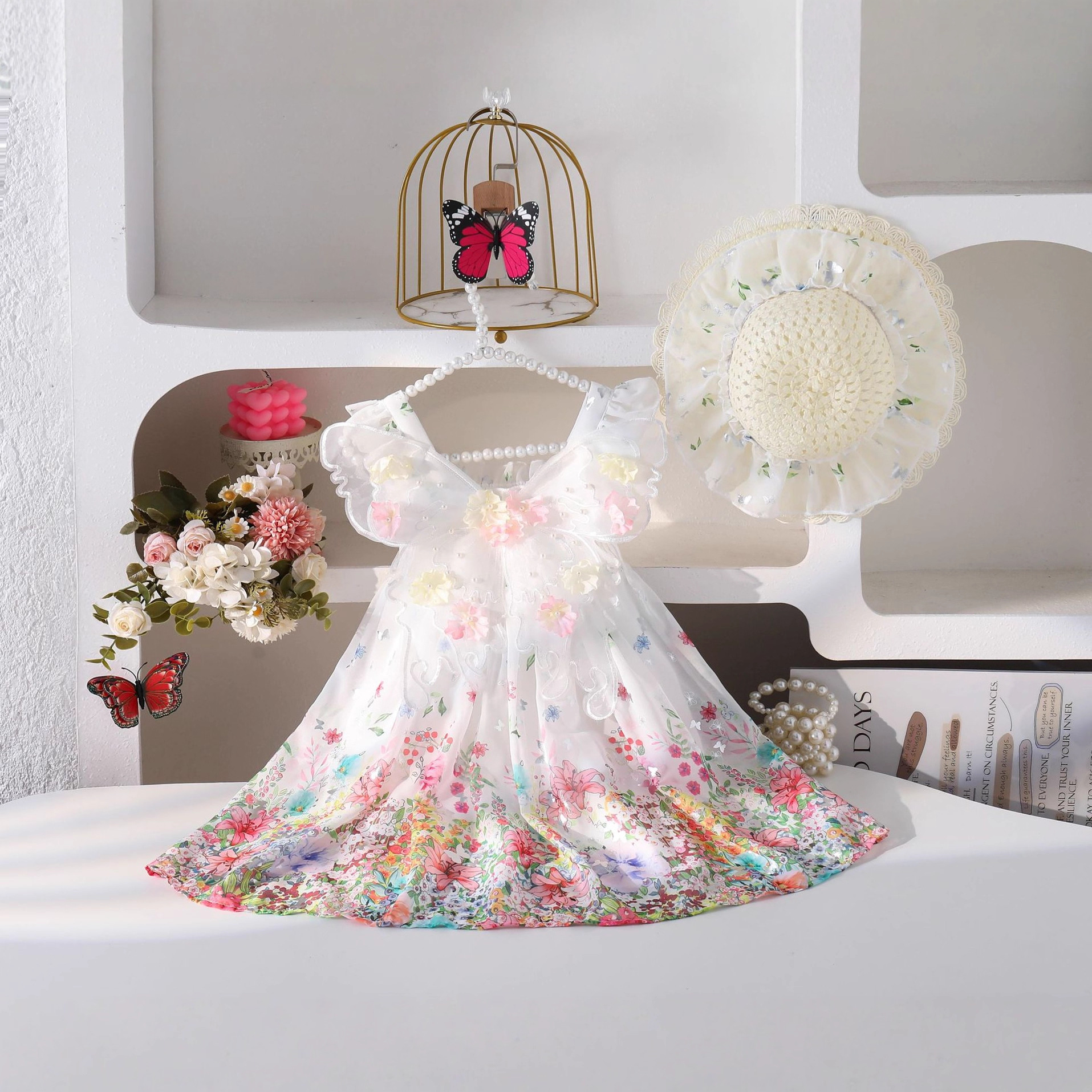 Girls Floral Princess Dress Summer New Style Girl Butterfly Wings Skirt Fashion Dress Skirt Summer Dress
