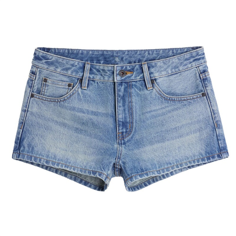 Classic Cotton Retro Washed Distressed Versatile Denim Shorts Low Waist Straight Hot Pants for Women