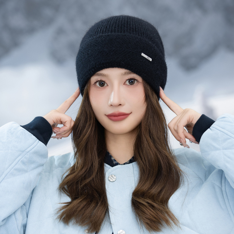 Japanse stijl voor vrouwen, herfst en winter, veelzijdige, dikke, warme, koudebestendige gebreide muts, afslankend voor het gezicht en de oren_voghion.com