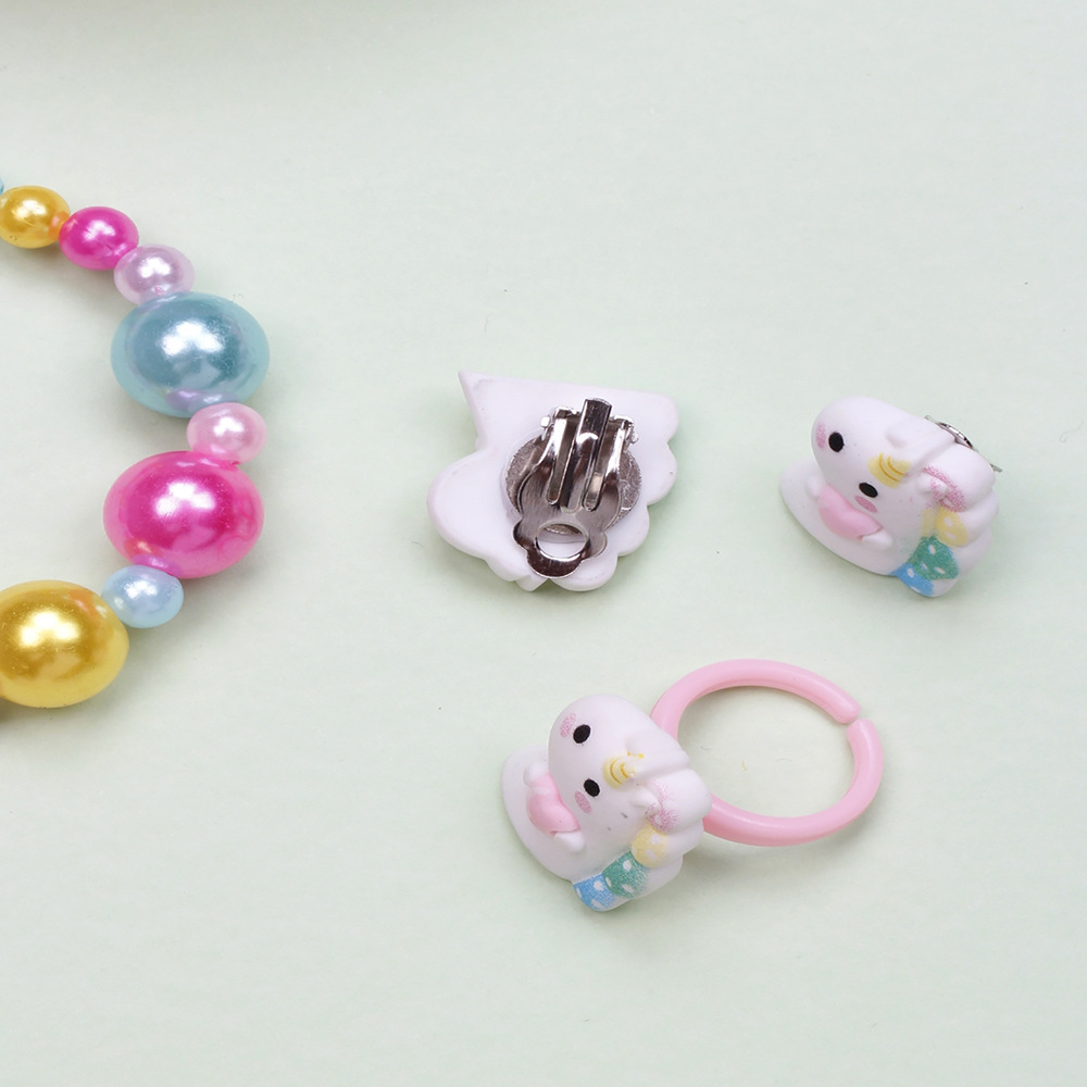 Cute Unicorn Crown Resin Beaded Rings Earrings Necklace 1 Set display picture 16