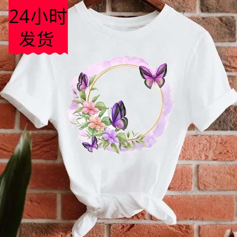 Butterfly Ladies New 90S Ladies Short Sleeve T-Shirt Printing Fashion Summer Pattern Top T-Shirt Harajuku Top