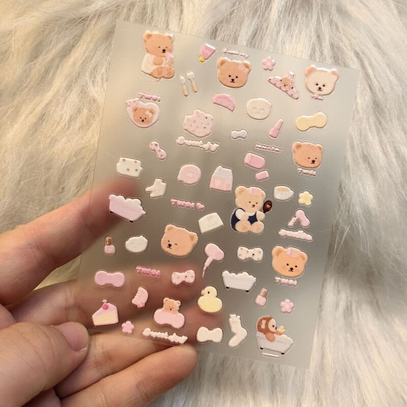 Cartoon bear relief stickers for nail art, phone lens stickers, DIY stickers, water bottle stickers, waterproof decorative stickers