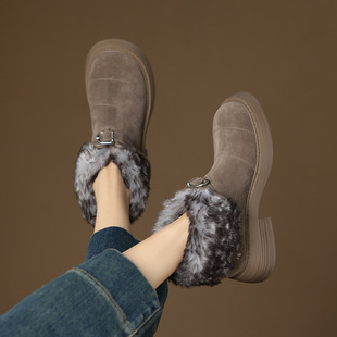 �ɴ�~4.5cm�ָ����ѩ��ѥŮ����ëëЬ������ů������Ƥ�ӽq��ѥ