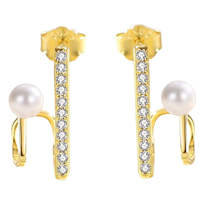 Estilo coreano S925 plata esterlina pendientes de perlas de las mujeres diseño geométrico francés micro-incrustaciones de perlas de alto grado pendientes de circón pendientes