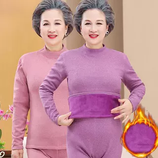老年人保暖内衣加绒加厚两件套装60岁中老年妈妈秋衣裤奶奶装太太