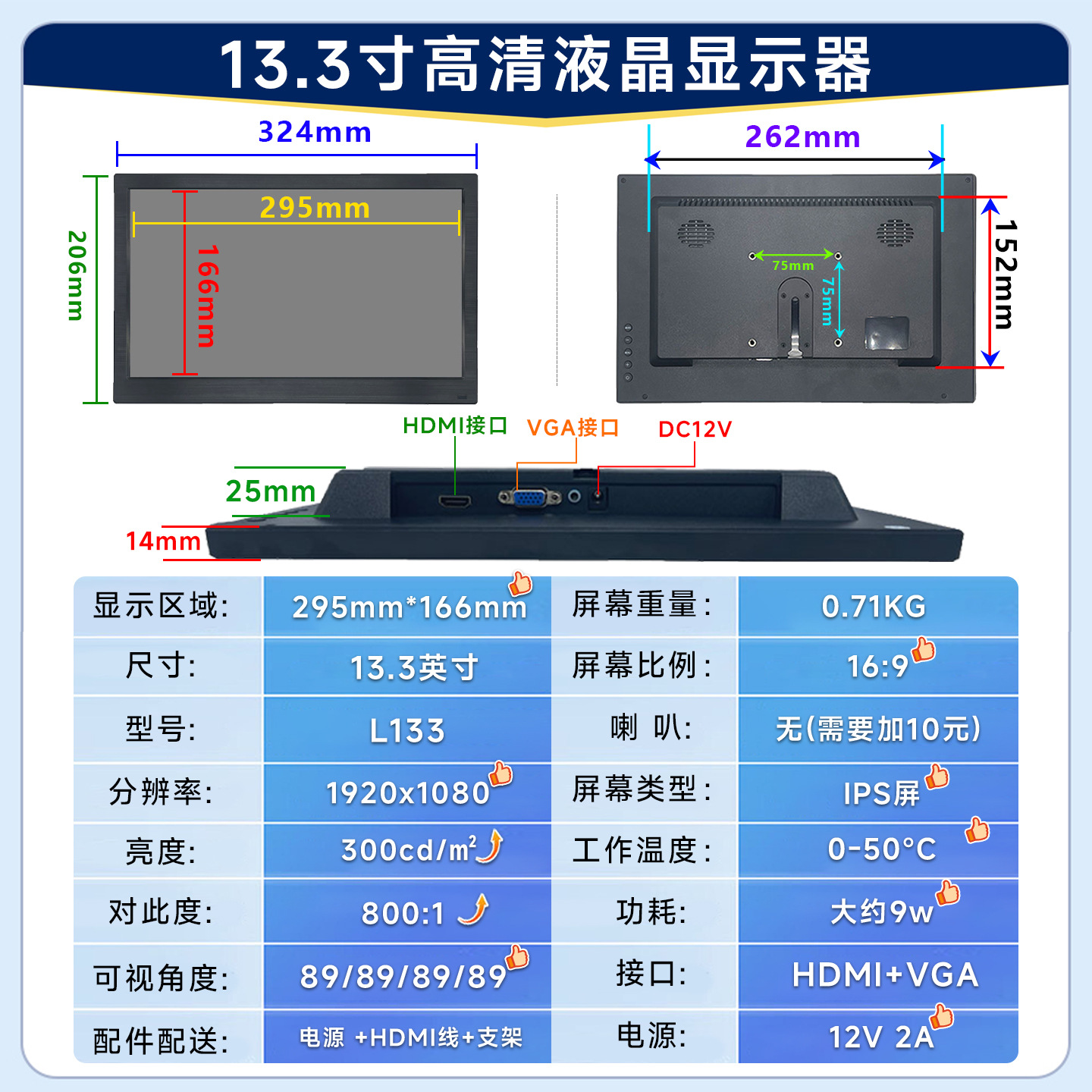 Touch Monitor 7/8/9/10/11/13/15/19/ 21inch Car Monitor Lcd Portable Display