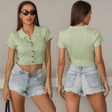 summer new solid color lapel short-sleeved t-shirt NSYYF61474