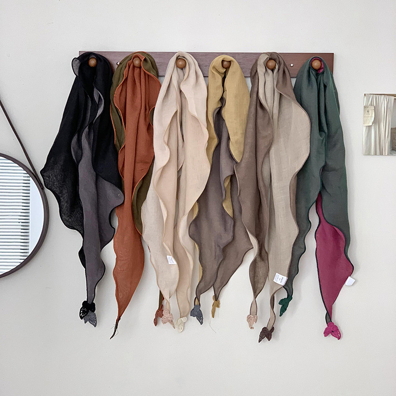 Soporte para bufandas personalizadas bufandas de seda mujeres moda coreana versátil decoración de algodón y lino de color sólido bufandas de seda correa de pelo