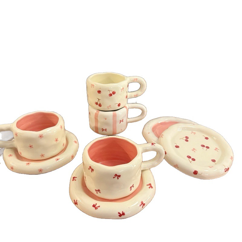 Ins estilo coreano mano irregular cerámica tazas de café y platos pintados a mano gordo tazas y platos ventas transfronterizas