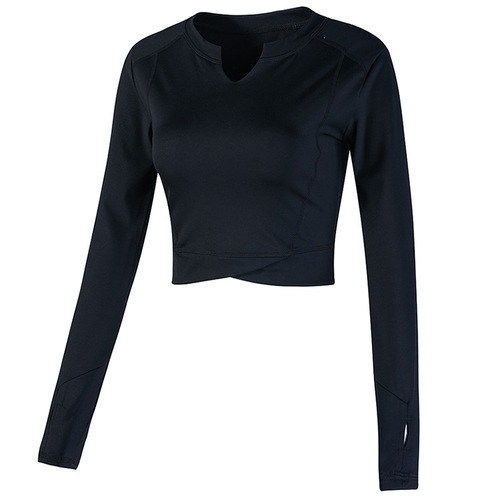 Cross-border tight-fitting women's elastic slimming yoga top long-sleeved running training fitness top feminine midriff-baring