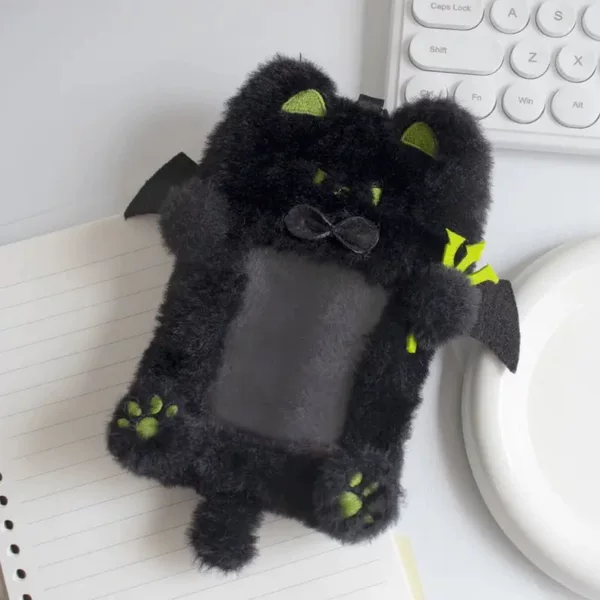 Cute Grey Cat Plush Card Set 3 Inch Photograph Storage Protective Case Bag Pendant
