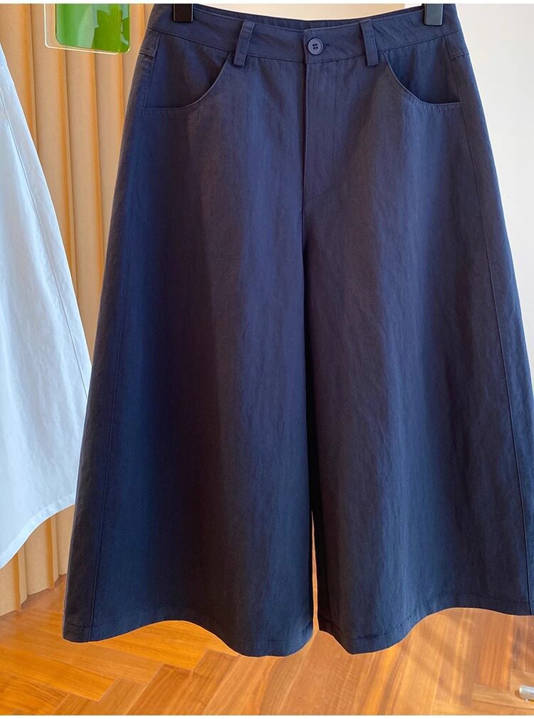 Quần culottes nữ ống rộng cạp cao dáng suông — Xanh lông mòng đen chi tiết 13