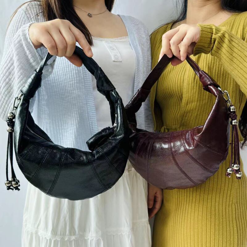 Lemair*E New Pendant Style Linen Croissant Bag, Fashionable Commuter Dumpling Bag, Satchel Armpit Bag