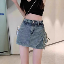 假两件不规则牛仔短裙女a版字小个子牛仔半身裙裤a字女夏裤裙牛仔