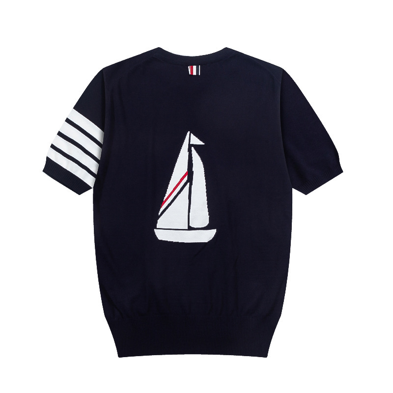 Tb Jl 2025 New Summer Style Back Sailboat Round Neck Ice Silk T-Shirt Classic Four-Bar Slim Fashion Short Sleeves Tb Jl 2025 New Summer Style Back Sailboat Round Neck Ice Silk T-Shirt Classic Four-Bar Slim Fashion Short Sleeves
