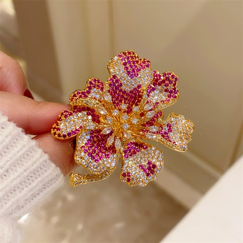 Three dimensional elegant brooch lapel pin, retro pin, diamond encrusted, flowered