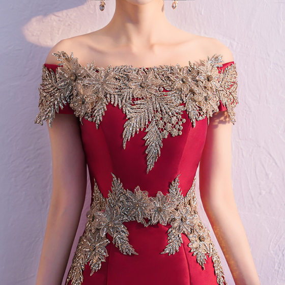 Toast dress bride wine red autumn and winter banquet elegant evening dress Women's annual meeting fishtail dress