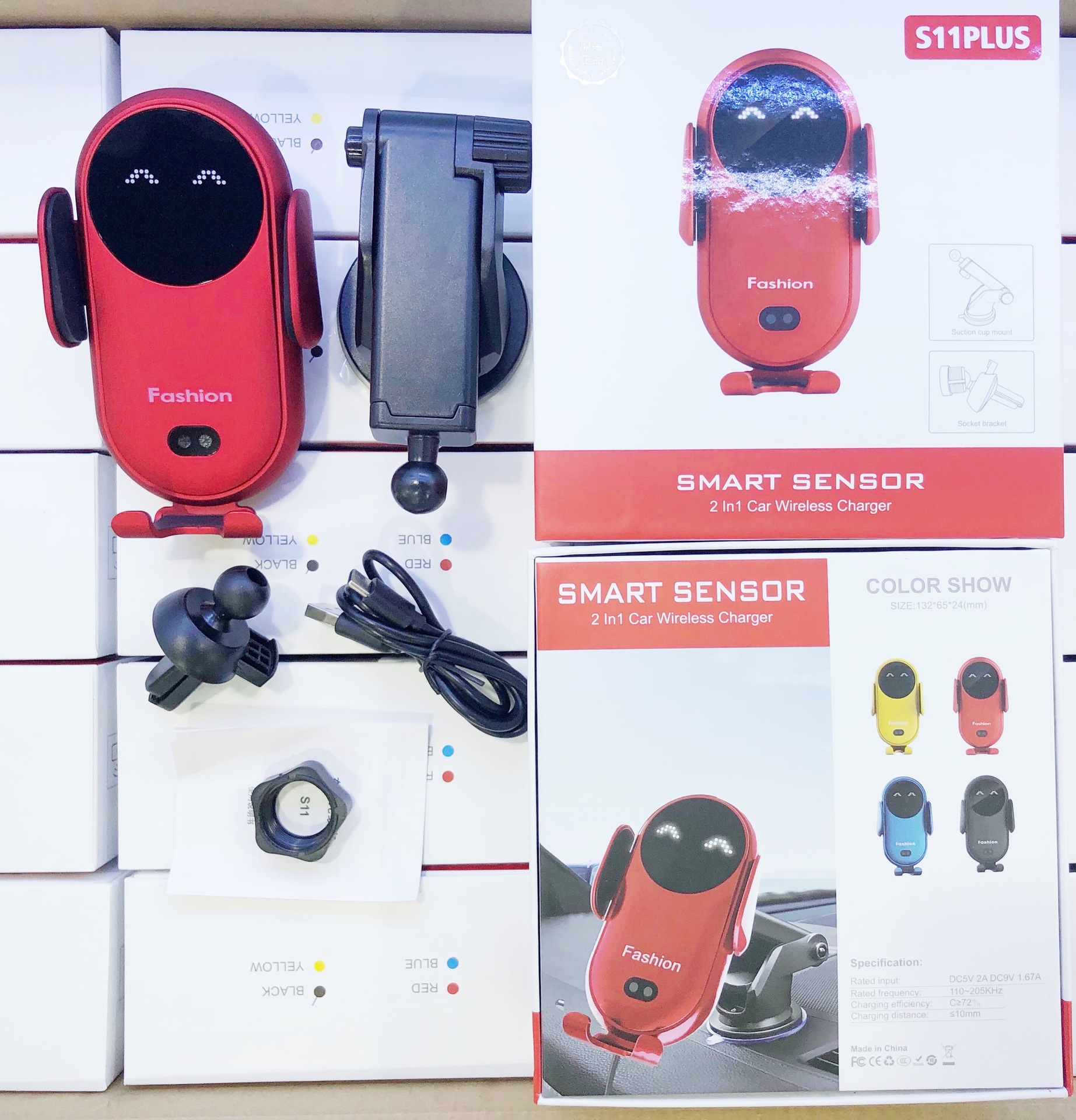 Nuevo S11 inducción infrarroja inteligente coche cargador inalámbrico 10W/15W carga rápida teléfono móvil con efecto de sonido