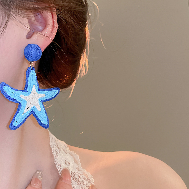 16g Weight Electroplated Gold Plating Process 316 Stainless Steel Ear Needle Material Drop Earrings Classification 1 Pair Quantity Daily Occasion raffia, Iron Material Starfish Pattern Women's Gender Marine Style Style 1 Pair Marine Style Starfish Raffia Iron Drop Earrings 20
