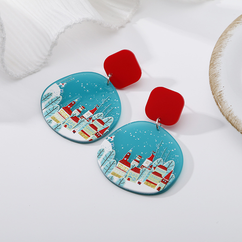 Christmas Geometric Color Printing Snowflake Acrylic Earrings Wholesale Nihaojewelry display picture 5