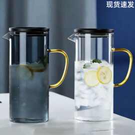 工厂直供耐高温玻璃冷水壶 金柄带盖凉水壶 大容量果汁壶可印logo