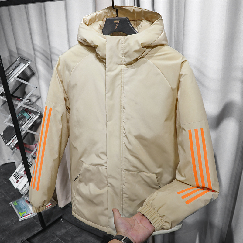 Invierno transfronterizo de tres barras de algodón casual encapuchado hombre y mujer deportivos de algodón de plumón grueso chaqueta cálida coreana para hombres