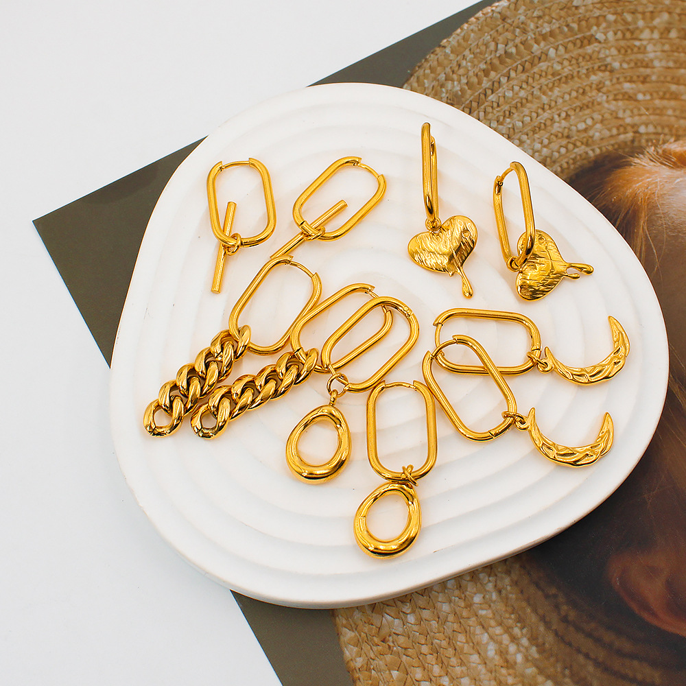 Ethnic Style Geometric Stainless Steel Gold Plated Artificial Gemstones Earrings 1 Pair